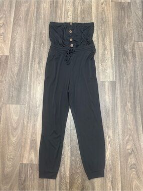 Women's Grey Strapless Button-Front Jumpsuit